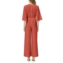 Chrome Red Dolman Sleeve Belted Wide Leg Jumpsuit
