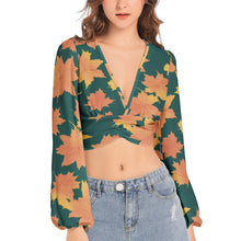 Fall leaves Women's Deep V-Neck Lantern Sleeve Crop Top