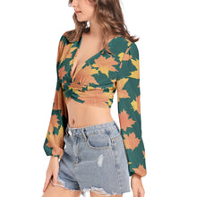 Fall leaves Women's Deep V-Neck Lantern Sleeve Crop Top