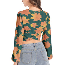 Fall leaves Women's Deep V-Neck Lantern Sleeve Crop Top