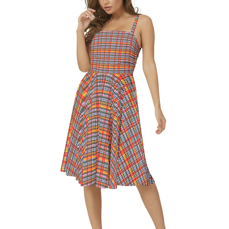 Plaid Sleeveless Square Neck Flare Hem Midi Dress – Deauxpazz
